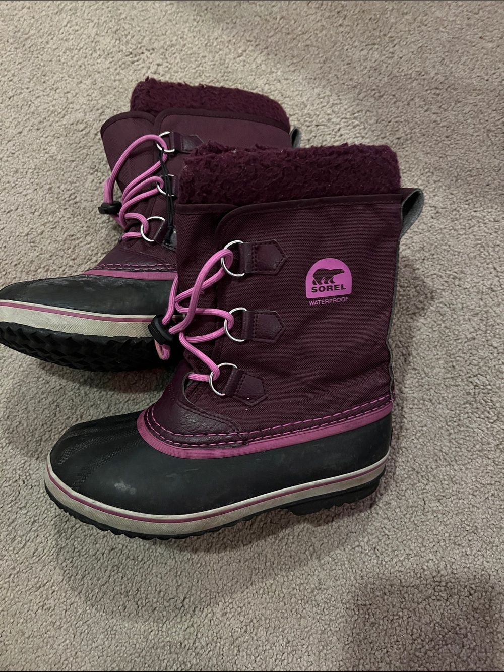 Sorel Girls Waterproof Winter Boots - Plum and Pink